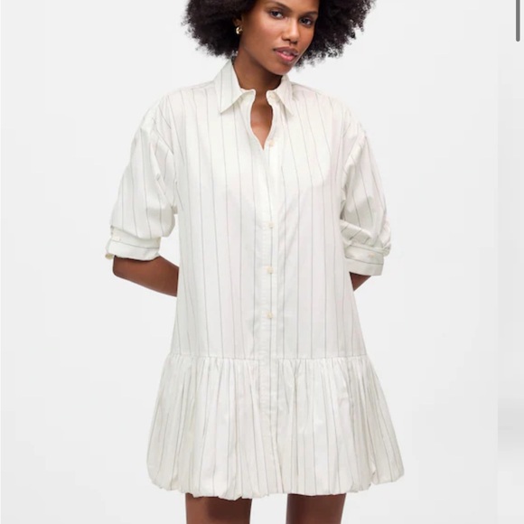 Madewell Dresses & Skirts - Madewell Bubble Hem Mini Shirtdress Large Classic White Shirt with Black Stripes